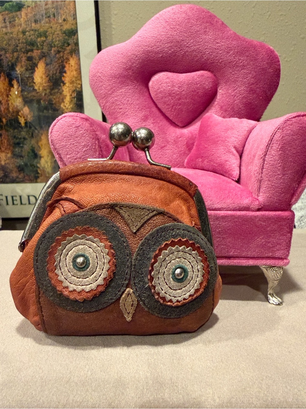 Fossil Rare Owl Kiss-Lock Leather Coin Purse - Picture 8 of 8